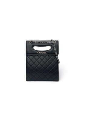 Chanel Shoulder Bag Black Silver Delivery Cutout Handle CC Logo Quilted Chain